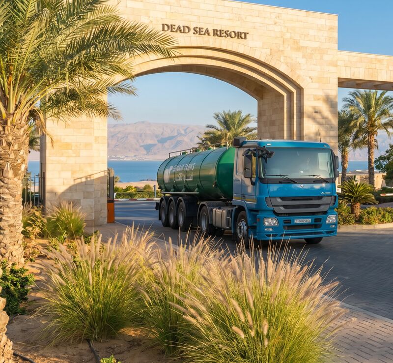 A Sanam Tanks tanker at the entrance of a Dead Sea resort